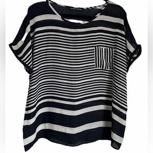Madison Paige Striped Top Womens XL Semi Sheer Flowy Career Nautical Lightweight